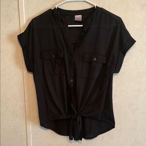 No Boundaries Button Down Shirt with tie at bottom